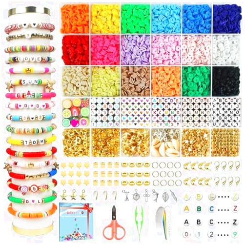 Redtwo 5100 Clay Beads Bracelet Making Kit, Flat Preppy Beads for Friendship Jewelry Making,Polymer Heishi Beads with Charms Gifts for Teen Girls Crafts for Girls Ages 8-12