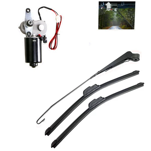 SCHRION Electric UTV Windshield Wiper Compatible with Polaris Ranger RZR Can Am Kawasaki Golf Cart Snow Plow Windshield Wiper Blades Assembly 110 Degree Motor 2Pcs Blades (Instruction Included)
