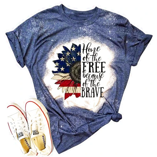 FCHICH American Flag Sunflower Tshirt Women Vintage Bleached Shirt 4th of July Patriotic Shirt Stars Stripes Graphic Tee Tops