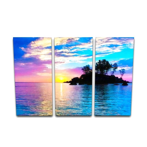 BFOIUGTKRQUE 3 Panel Wall Art Modern Artworks for Home Decor Canvas Prints Sunset Coast Horizon Pictures for Living Room Bedroom Decoration, Ready to Hang