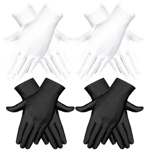 SATINIOR 4 Pairs Adult Spandex Gloves Wrist Length Gloves Gown Opera Gloves Party Cosplay, White and Black