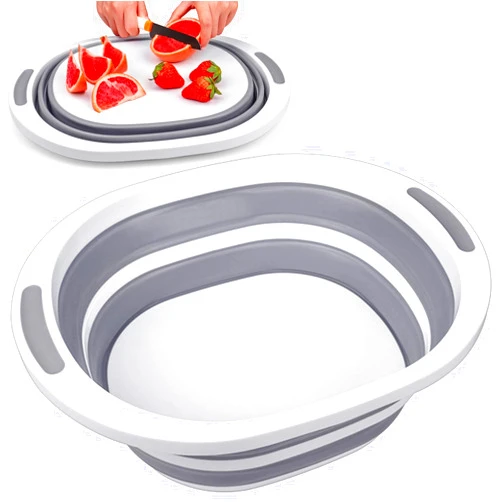 Seropy Collapsible Wash Basin, 7.5L Dish Tub Sink Basin Folding Dish Pans for Kitchen Sink, 2-in-1 Dishpan + Cutting Board, Portable Sink Dish Basin for Camping BBQ Prep Tub Washing Bin Bucket for Cleaning