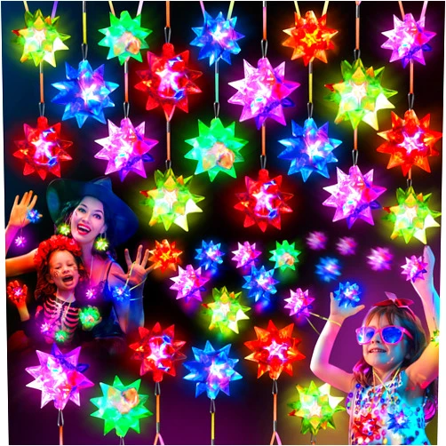 HONLYNE100 PCS Flashing Crystal Star Necklaces, Glow Necklaces Bulk Light up Party Favors, LED Glow in The Dark Necklaces for Kids Adults Birthday Glow Party Rave Halloween Goodie Bags Filler