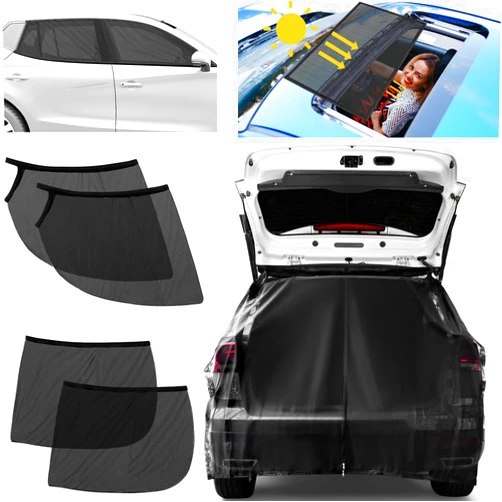 Yahenda 6 Pcs SUV Tailgate Mesh Screen Set Includes SUV Mosquito Net 4 Pcs Front Rear Window Shades Sunroof Breathable Roof Cover Car Camping Essentials for Sleep Traveling Camping(X-Large)