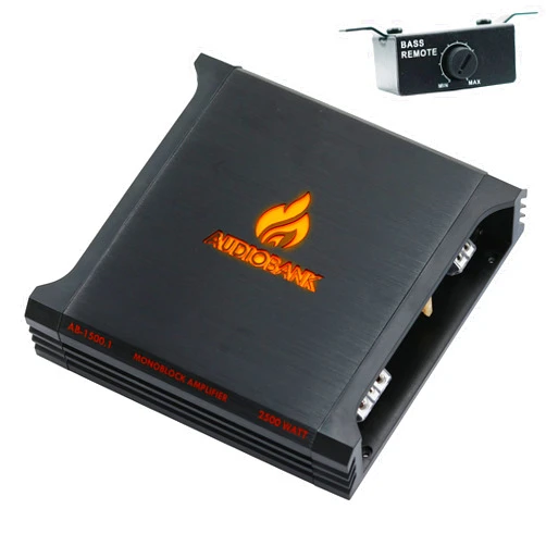 Audiobank AB1500.1 Monoblock 2500 Watt 2 Ohm A/B Class Car Audio Stereo BASS Amplifier with Bass Control, Bridgeable, LED Indicator with Bass Knob Included