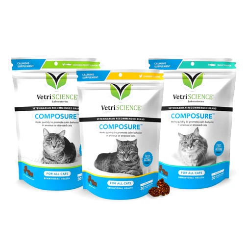 VetriScience Composure Cat Calming Chews Variety Pack - Clinically Supported Cat Anxiety Relief Supplement for Stress, Grooming, Vet Visits, Separation & More - 3 Packs (30 Chews Each)