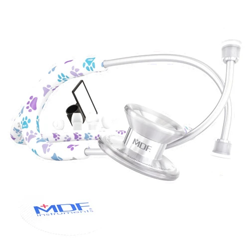 MDF Instruments Paws Silver MD One Epoch Lightweight Titanium Stethoscope, Adult, Free-Parts-for-Life, Paws Tube, Silver Chestpieces-Headset, MDF777TPW