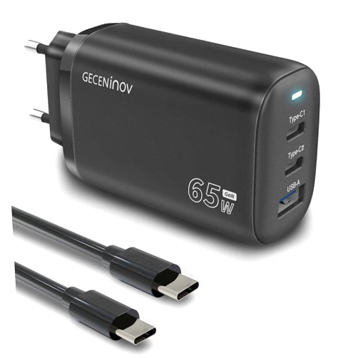 GECENinov 65W USB C Charger, GECENinov GaN 3 Ports PPS Small Foldable Fast Charging Block for Powering MacBook Pro/Air, iphone 14/13 / 12, ipad, Galaxy S23 / S21, pixel, Steam Deck and More