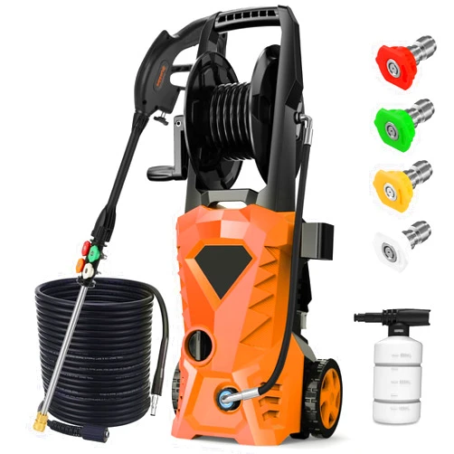 Commowner 4000PSI Electric High Pressure Washer - commowner 2.8GPM Power Washers Electric Powered with Upgraded Pressure Washer Hose Reel, Foam Cannon, 4 Nozzle Set, Cleans Patios/Cars/Fences/Windows, Orange
