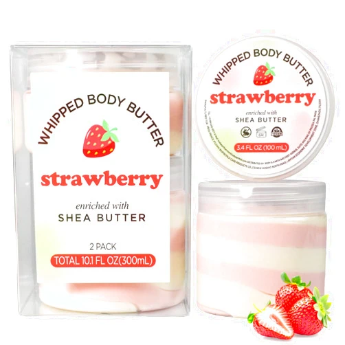 Puresoak bath Strawberry Whipped Body Butter, Whipped Body Butter for Women, Shea Body Moisturizer for Dry Skin, Gentle Hydration with Long Lasting Moisture-3.4 floz+6.8 floz