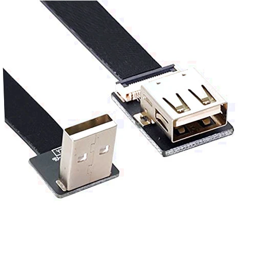 NFHK Up Angled USB 2.0 Type-A Male to Female Extension Data Flat Slim FPC Cable for FPV & Disk & Scanner & Printer 20CM