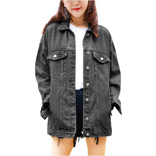 Omoone Women's Oversized Mid Long Denim Jacket Jean Biker Coat