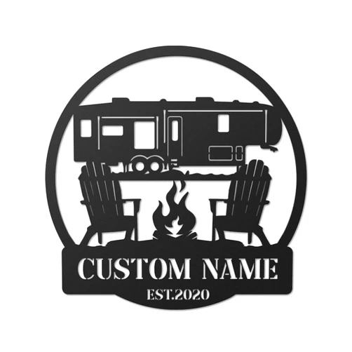 TheGorgeousGiftShop Custom Camper Metal Led Sign Personalized, Camping 5th Wheel Outdoor Yard Garden Sign, Camper Custom Last Name Hanging Wall Decor, Camping Lover Sign Gift