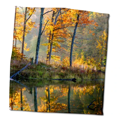 3dRose Trees on Lake Ogle in Autumn in Brown County State Park, Indiana, USA - Towels (twl-230787-3)
