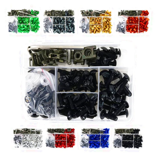 REARACE Motorcycle Universal Motorcycle Fairing Bolt Kits Fit for CRF-R Series, YZ Series, Ninja/ZX Series, GSX/DRZ Series, Fixing Sport Bike Screws, Washers Nuts Clips Assortment (Black)