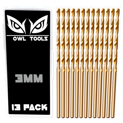 Owl Tools 3mm Cobalt Drill Bits - 13 Pack of M35 Cobalt Drill Bits with Storage Case - Perfect Metric Drill Bits for Metal, Hardened & Stainless Steel, Cast Iron, and More!