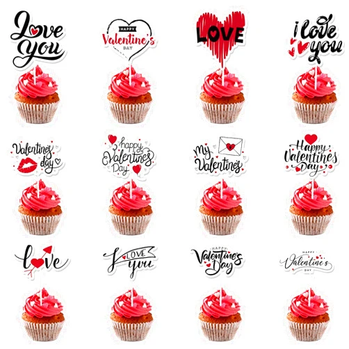 JJzxwish 36Pcs Valentine's Day Cupcake Toppers - 12 Designs: Sweet I Love You Kiss Heart Shaped Cupcake Topper Food Picks Cake Accessories for Valentine's Day Gifts Cake Decoration