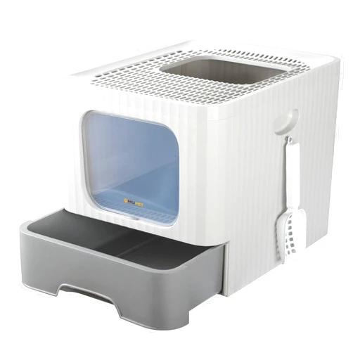 MIU PET Large Cat Litter Box with Lid, Foldable Fully Enclosed Anti-Splashing Cat Litter Box with Scoop,Drawer Type Cat Toilet, Easy to Installation and Clean，Odorless