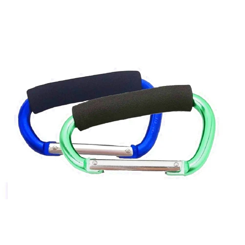 Newraturner Large Stroller Hooks for Mommy, 2 pcs Carabiner Stroller Hook Organizer for Hanging Purses, Diaper Bag, Shopping Bags. Clip Fits Single/Twin Travel Systems, Car Seats (Blue+Green)