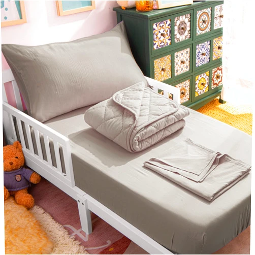 NTBAY Toddler Bedding Set - 4 Piece Soft and Breathable Crib Bedding Set for Boys and Girls, Includes Quilted Comforter, Fitted Sheet, Flat Top Sheet and Envelope Pillowcase, Smoke Grey