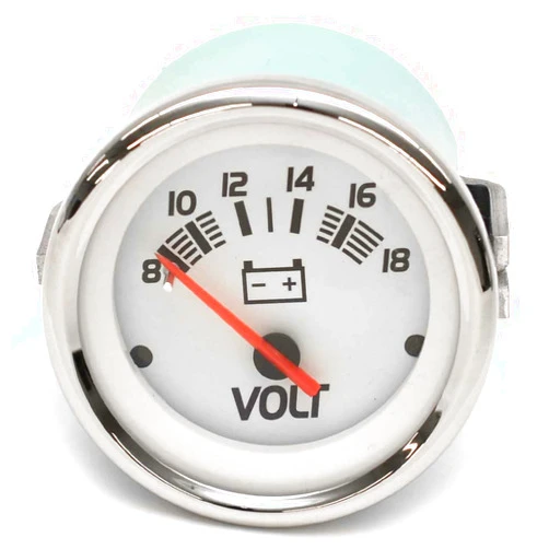 Generic VeeThree Boat Voltmeter Gauge 68253F | Lido Elite 2 Inch White Silver
