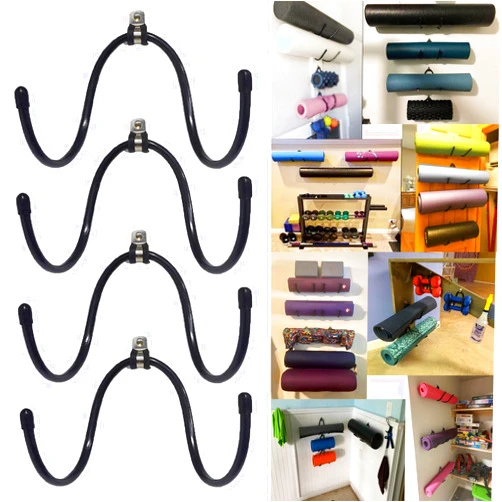 Pmsanzay Yoga Mat Foam Rollers Wall Rack Wall Storage Mount Wall Holder Storage Shelf for Foam Rollers and Yoga Mat/Sports Sweat Towel, Up to 20Lbs - No Mat - Upgrade - 4/PK