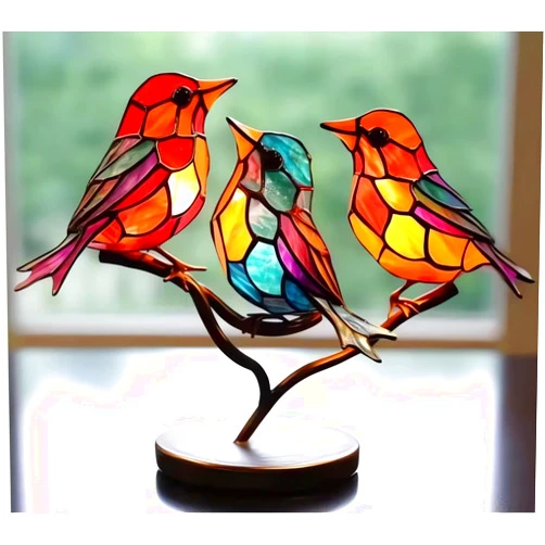 CrusJia Stained Glass Birds on Branch Desktop Ornaments, Stained Acrylic Double Sided Multicolor Hummingbird Craft Statue, Metal Art Bird Sculpture - Discover The Enchanting World of Nature (Trust)