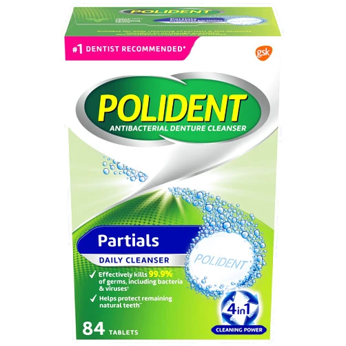 Polident Partials Denture Cleaning Tablets, Triple Fresh Mint, 84 Count, White