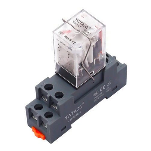 TWTADE/AC 220V Electromagnetic Power Coil Relay 10A 8 Pins DPDT 2NO 2NC with Indicator Light and Socket Base -YJ2N-LY