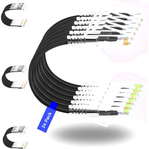 Rapink Patch Cables Cat6/ Cat6a 1ft (24 Pack) Slim, Cat6a Ethernet Patch Cable 10G Support, Snagless Cat 6 Patch Cable for Patch Panel to Switch, Flexiable Cat6 Ethernet Cable Black