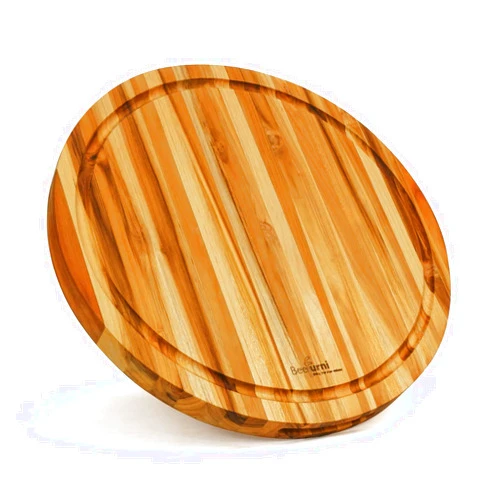 BEEFURNI Premium Round Wood Cutting Board with Juice Groove, Teak Wooden Cutting Boards for Kitchen, Chopping Board Wood, Gifts for Her, 1-Year Manufacturer Warranty (S, 15.8 x 15.8 x 1.25 inches)