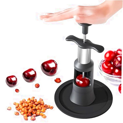 PIUGERU 2 in 1 Cherry Pitter Remover Tool, Premium Quick Release Cherry Pitter, Press & Push Type, Large 33mm Cherry Seed Remover, Durable, Food Grade Stainless Steel & PP Plastic