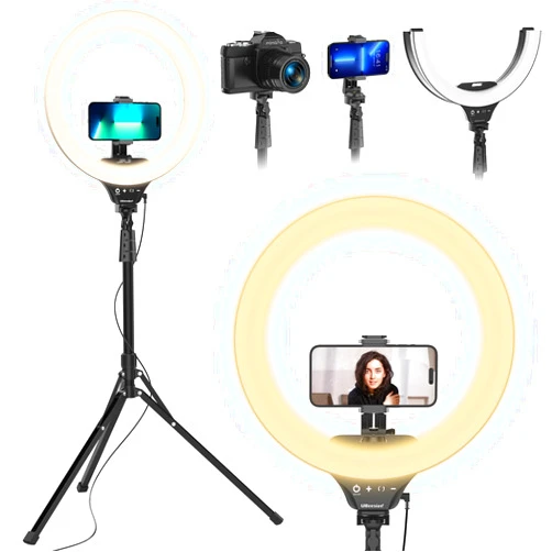UBeesize 14'' Foldable Ring Light with 62'' Tripod Stand and Phone Holder, LED Selfie RingLight for iPhone with Remote, Circle Light for Tiktok/YouTube/Photography/Makeup/Live Stream