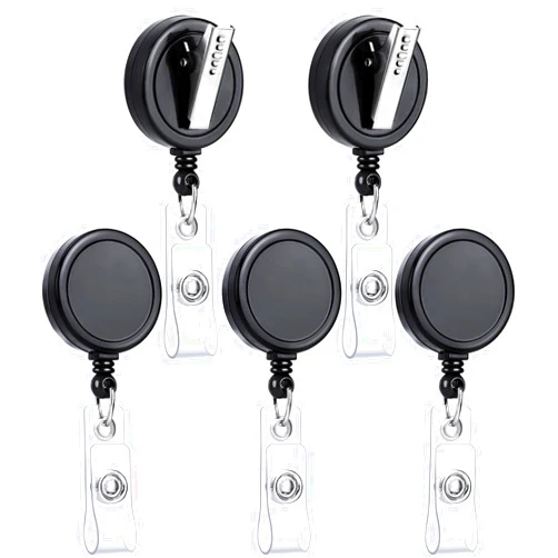 Teskyer Badge Reel, 5 Pack Retractable ID Badge Holder Reels with Swivel Alligator Clip, Black