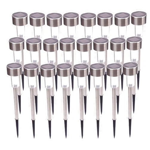 BCGUANG 24pcs 5W Landscape Light LED Lawn Lamp Solar Power Light, Garden Decor Light Solar Powered Pathway Light Street Light Waterproof for Yard Patio Walkway, White & Silver