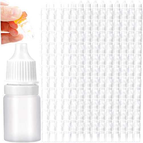 Umigy 200 Pcs Dropper Bottles Empty Eye Dropper Bottle Small Liquid Plastic Container Portable Squeezable Eye Liquid Dropper with Caps and Plug for Oil, Eye Liquid Storage (5 ml)