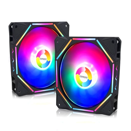 CONISY RGB LED Series 120mm Case Fan for Computer Case, Unique Ultra Quiet Long Life Gaming PC Cooling Fan - Colorful (2Pack)
