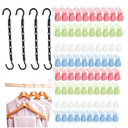 TIANXIALAWU Plastic Space Saver Hanger Clips, Mix Color, 100 Pieces