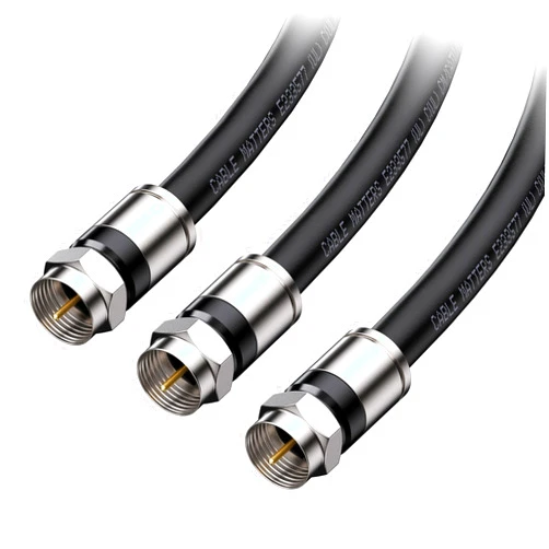 Cable Matters 3-Pack RG6 Cable CL2 in-Wall Rated (CM) Quad Shielded Coaxial Cable 3 ft, RG6 Coax Cable Cord for TV, Digital Router, Satellite Receiver and More, in Black