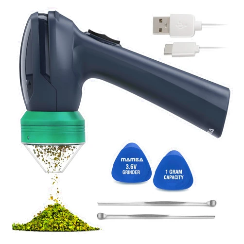 Mamba Lite 1g Gray All-Plastic Head Electric Portable Herb Grinder. USB Rechargeable Powered for Easy One Handed Machine Grinding