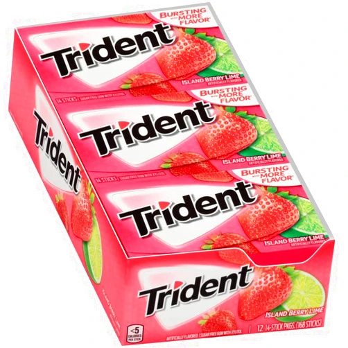 All City Candy Trident Island Berry Lime Sugar Free Gum - 14 Stick Pack - Case of 12