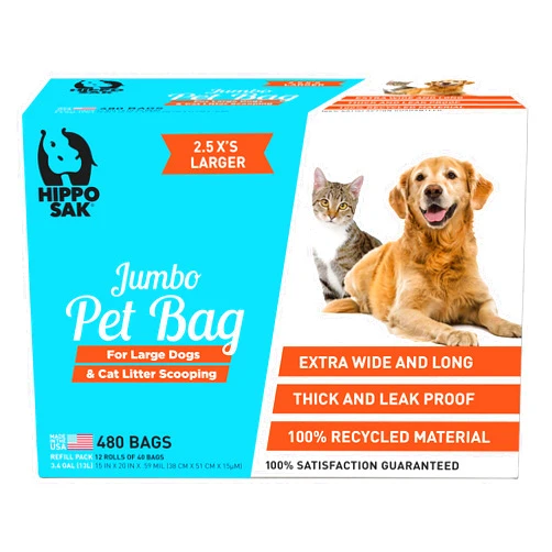 Hippo Sak® Extra Large Pet Poop Bags for Large Dogs and Cat Litter, 480 Count