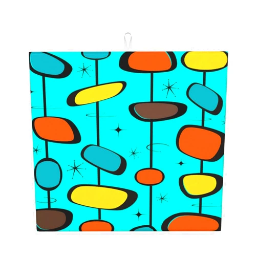 ZYCHKRL Vintage Modern Mid Century Geometric Atomic Lines Dish Drying Mat 16