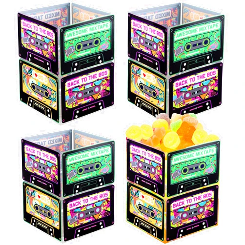 Frienda 8 Pcs Cassette Decorations Retro Cassette Tape Decoration 90s 80s Theme Party Centerpieces 4 Styles Plastic Storage Bucket Cube for 90s Theme Party Gifts(18 x 14 x 14 cm)