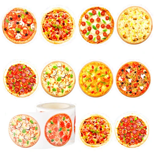 Outus 400 Pieces Pizza Roll Stickers Round Pizza Stickers Pizza Scratch Stickers Self-Adhesive Round Label for Kid Learning Party Home Wall Decoration, 9 Styles, 1.5 Inches