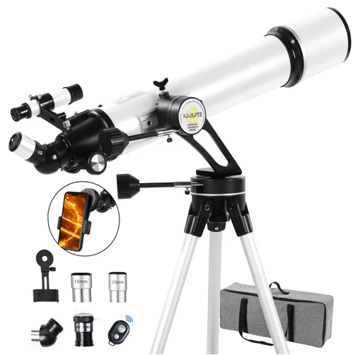 Koolpte Telescope 90mm Aperture 700mm - Vertisteel AZ Mounting Base, Highly Adjustable Telescope, Ideal Telescope for Astronomers, Adults & Kids with Carrying Case, Wireless Remote,Phone Adapter (White)