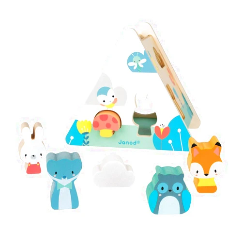 Janod - Pure Wooden Shape Sorter - Early Learning Toy - 6 Pieces Included - Handling and Building - Water-Based Paint - from 18 Months Old, J05150