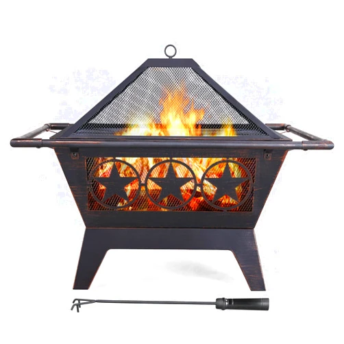 Yaheetech Fire Pit 32in Fire Pits for Outside Outdoor Fireplace Large Square Wood Burning Fire Pit Heavy Duty for Patio BBQ Camping Bonfire with Spark Screen, Mesh Cover, Poker