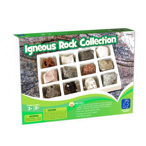 Educational Insights Igneous Rock Collection, Ages 8 and up, Set of 12 Handpicked Specimens in a Storage Tray