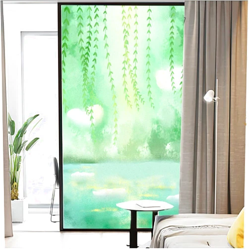 Lumanduo Green Bine Plants Decorative Window Privacy Film Window Sticker No Glue Static Window Cling Window Coverings for Home Office 23.6